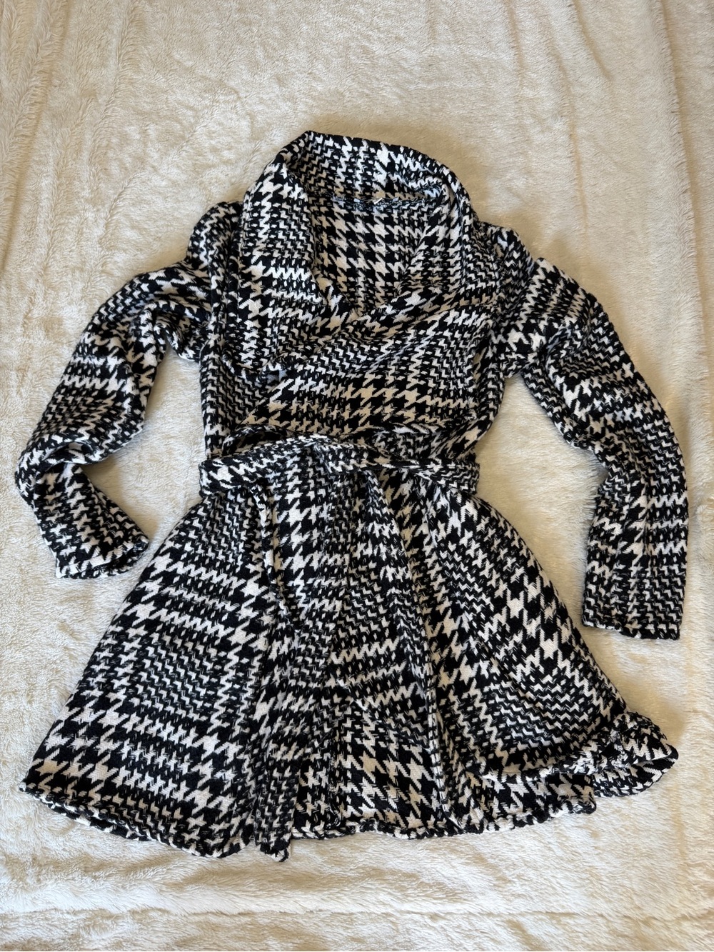 HYFVE Black & White Houndstooth Wrap Trench Coat with Belt